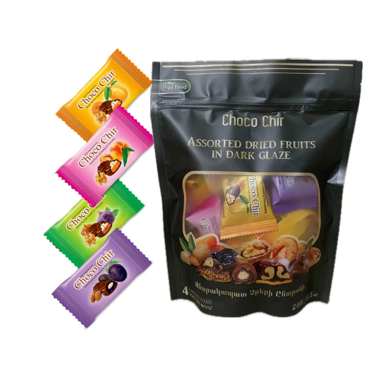 Směs sušenych ovoce s vlašskými ořechy a mandlemi v čokoládové glazuře 240g